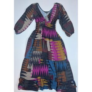 Shannon Passero Multi Color Pleated Smocked Waist Boutique Maxi Dress Womens M